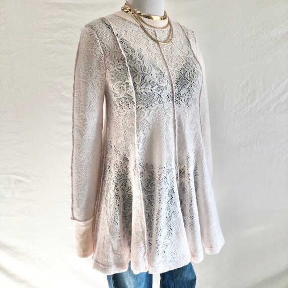 Free People "Coffee In The Morning" Chamoix Lace Tunic Top Size S - Picture 7 of 12